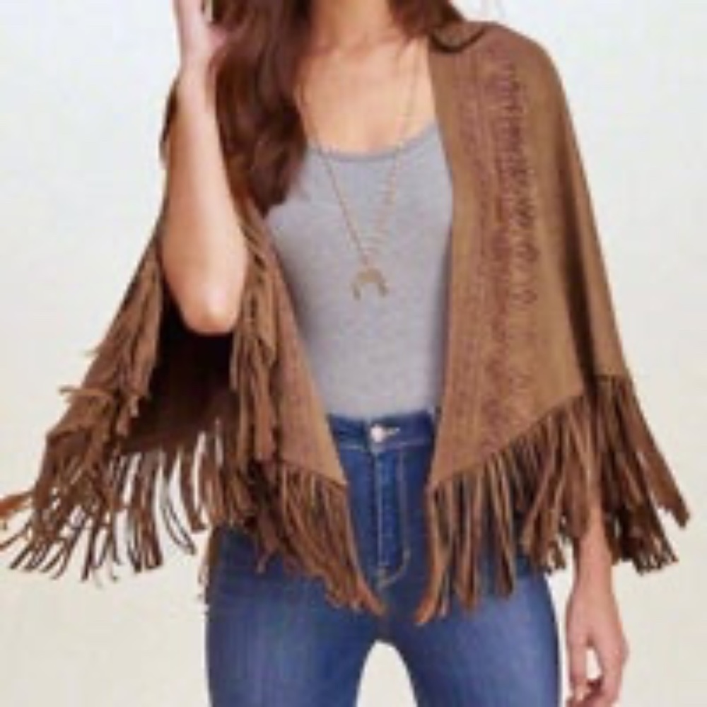 Faux Suede Fringed Poncho / Jacket - by Hollister, M/L